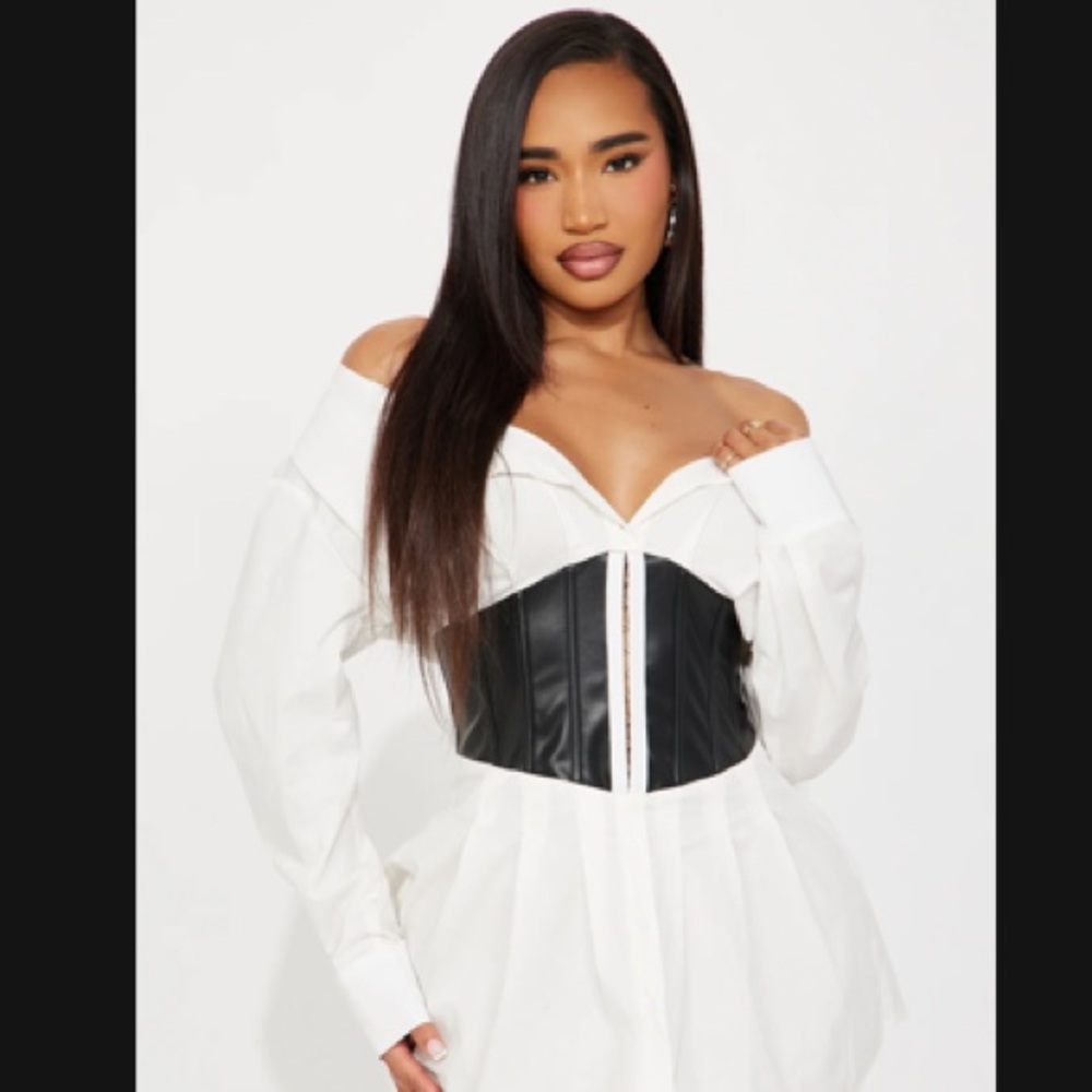 White and Black Long Sleeve Dress